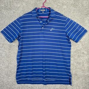 Peter Millar Mens Striped Performance Polo Shirt Blue Size Large Golf Casual